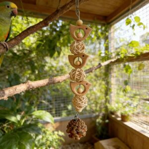 Oiseau interactif pour perroquets et calopsittes à mâcher et à grimper.