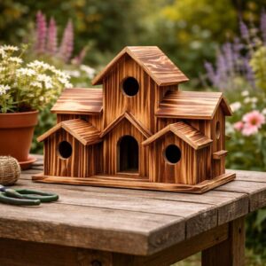 Cabane à oiseaux suspendue en bois massif pour décoration de jardin et de villa.