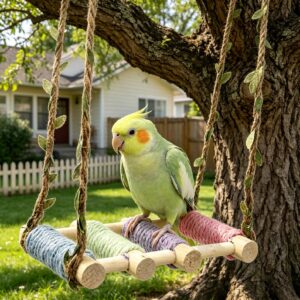Balançoire pour perroquet, nid hamac en corde de coton, accessoire pour cage à mâcher et à grimper, jouet suspendu pour oiseaux et petits perroquets