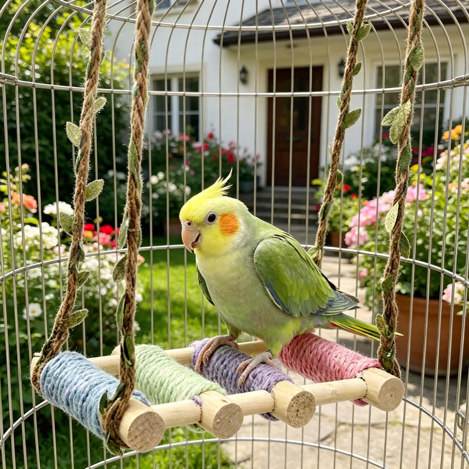 Balançoire pour perroquet, nid hamac en corde de coton, accessoire pour cage à mâcher et à grimper, jouet suspendu pour oiseaux et petits perroquets – Image 3