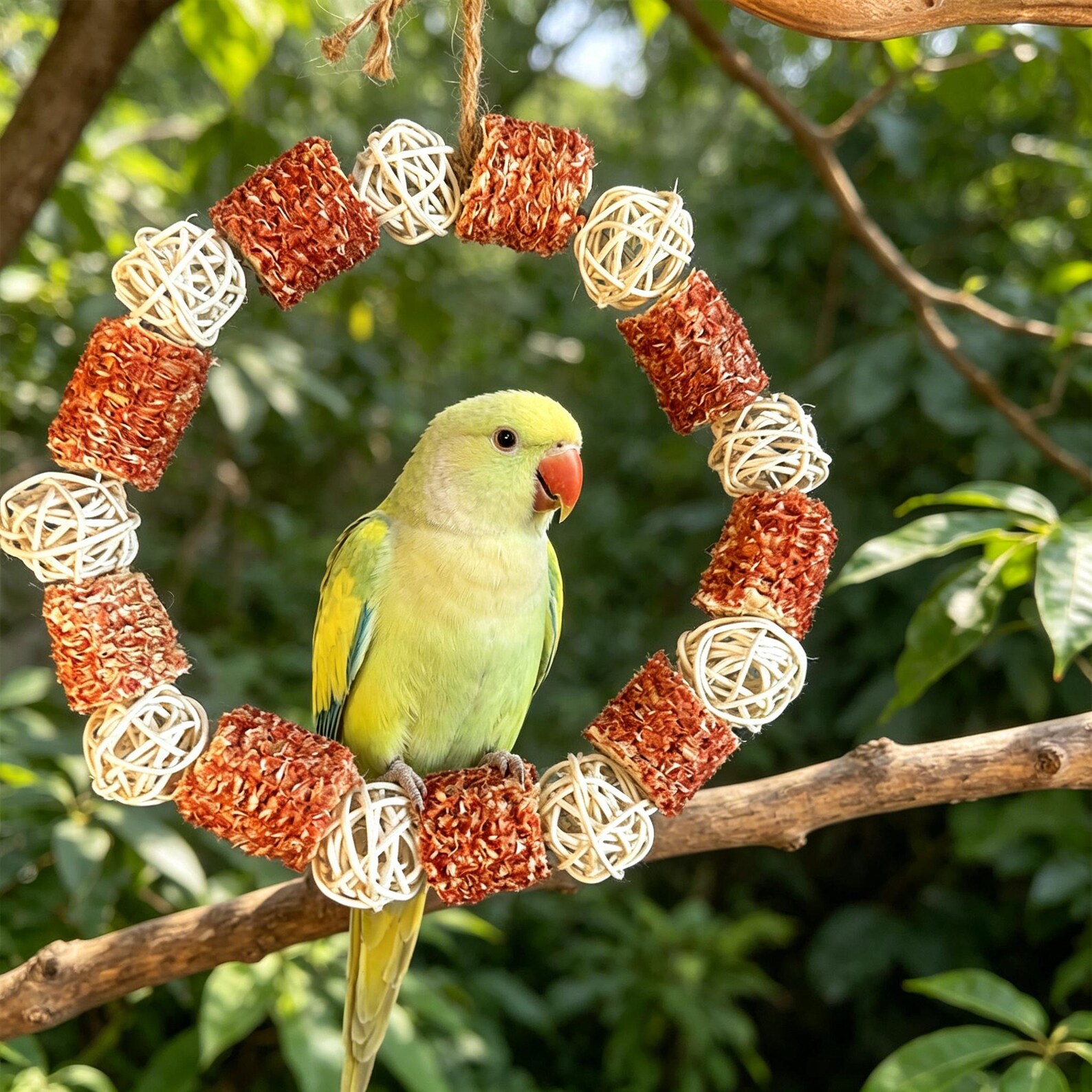 Balançoire pour perroquet, balle en rotin et cage à oiseaux en balles de maïs, décoration de cage à oiseaux suspendue pour perruches, calopsittes, tourtereaux. – Image 3