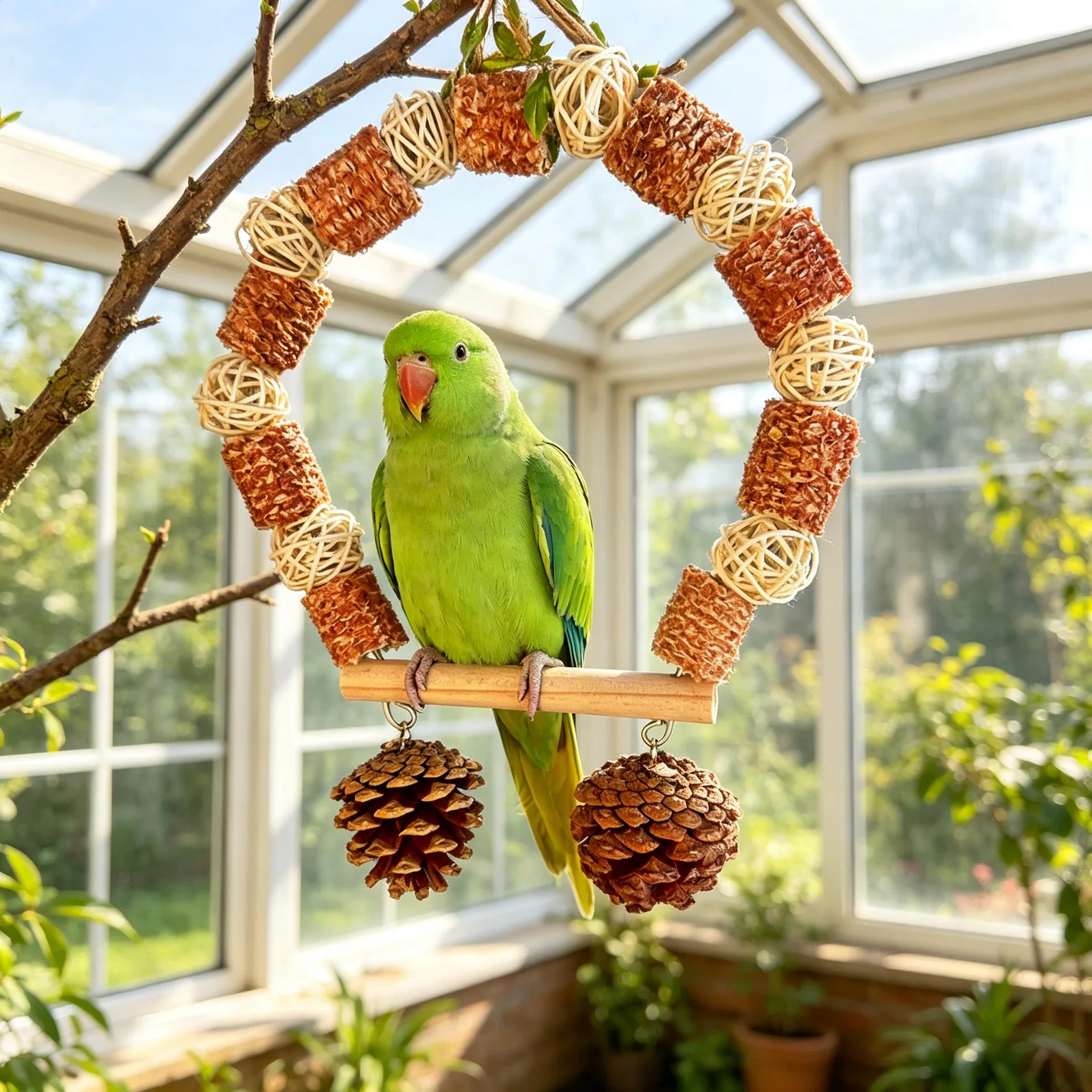 Balançoire pour perroquet, balle en rotin et cage à oiseaux en balles de maïs, décoration de cage à oiseaux suspendue pour perruches, calopsittes, tourtereaux. – Image 4