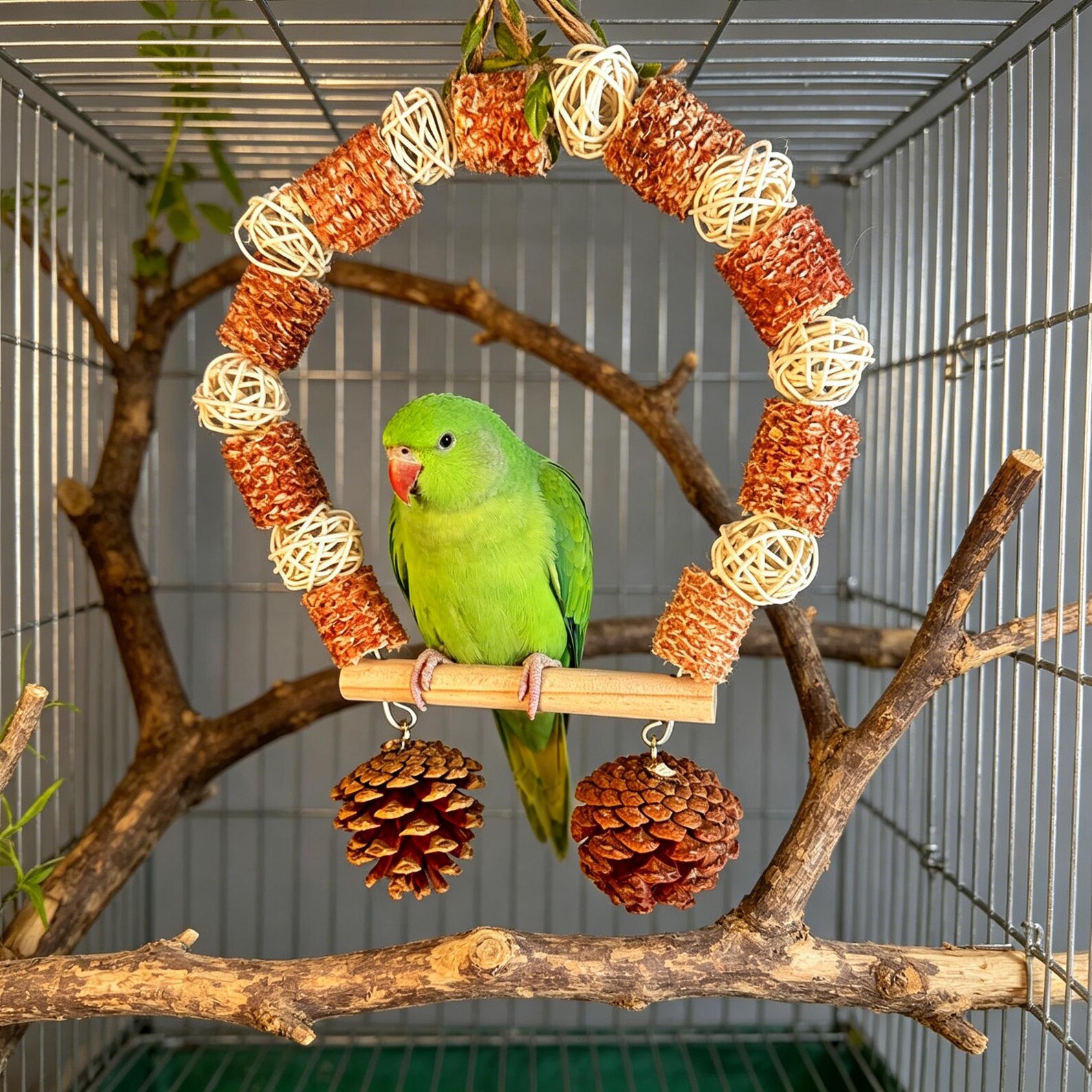 Balançoire pour perroquet, balle en rotin et cage à oiseaux en balles de maïs, décoration de cage à oiseaux suspendue pour perruches, calopsittes, tourtereaux. – Image 5