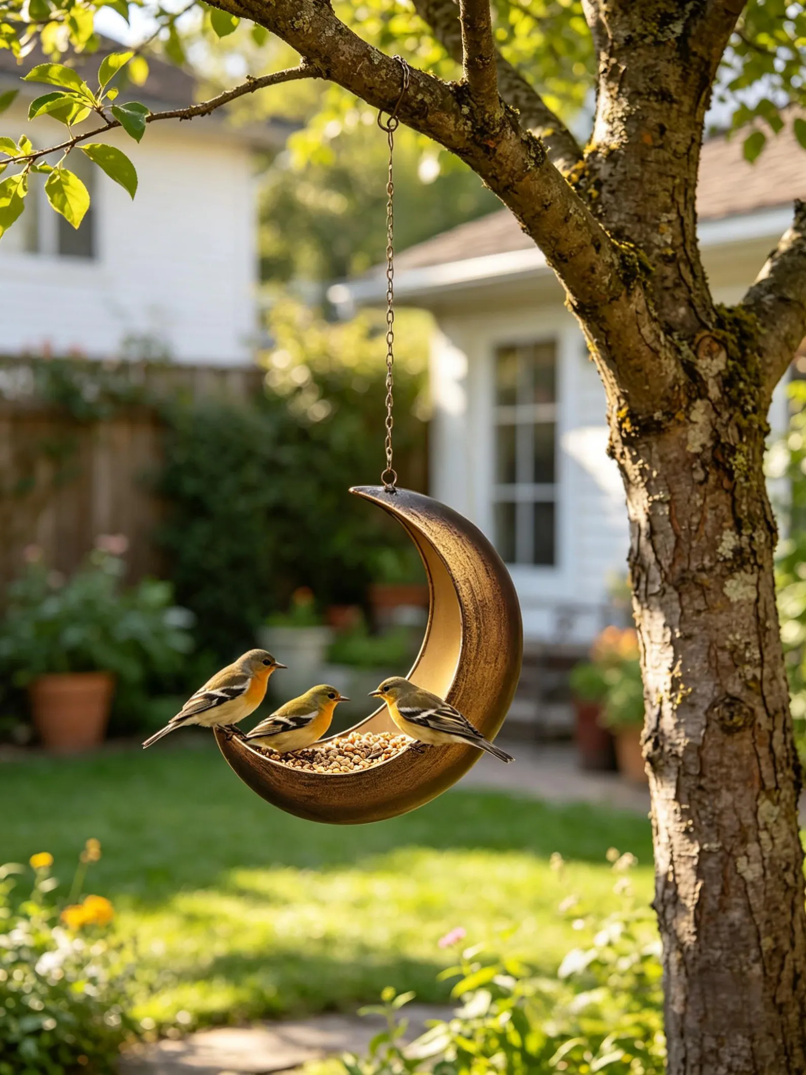 Mangeoire à oiseaux lune à suspendre / Custom Moon Bird Feeder Hanging – Outdoor Garden Metal – Image 2