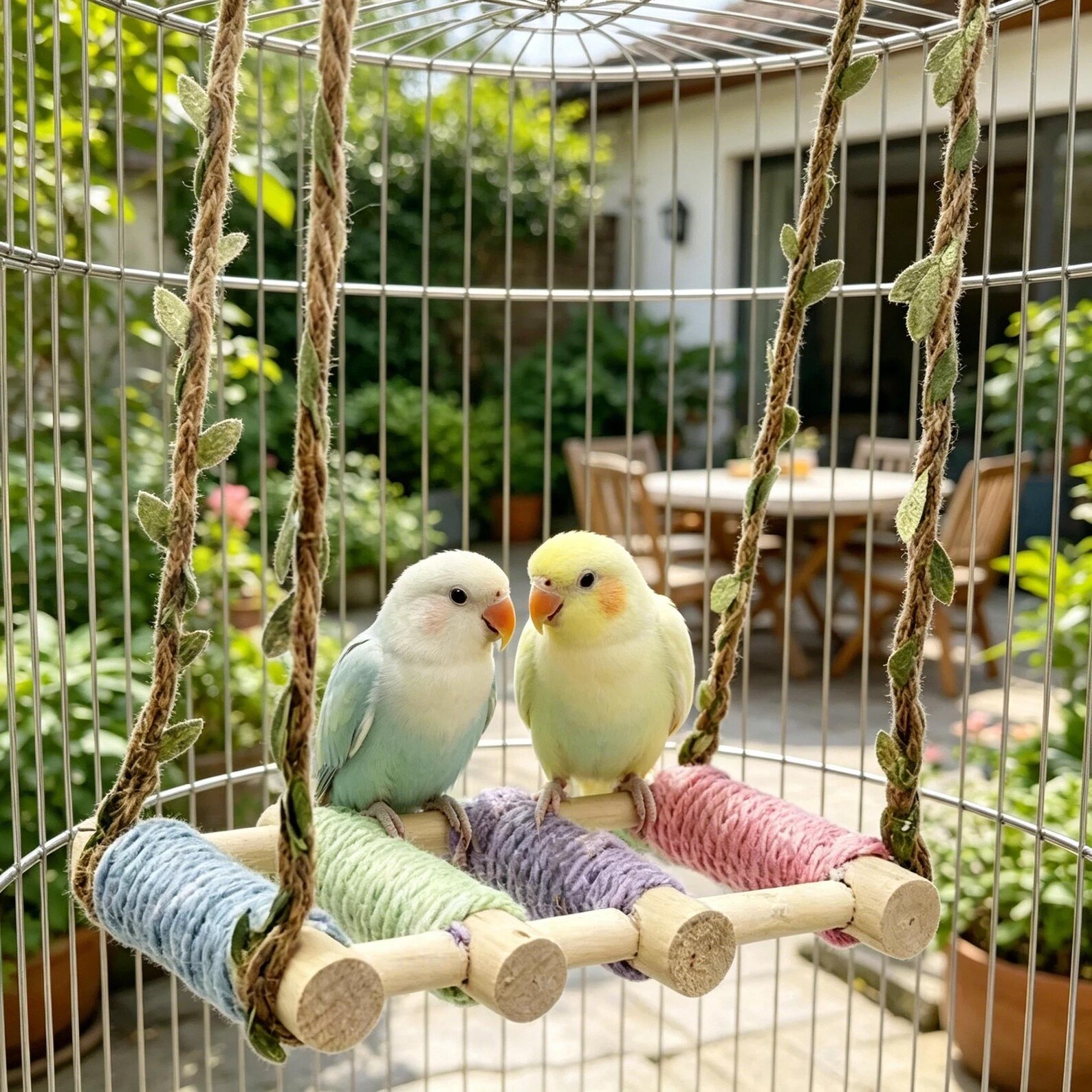 Balançoire pour perroquet, nid hamac en corde de coton, accessoire pour cage à mâcher et à grimper, jouet suspendu pour oiseaux et petits perroquets – Image 2