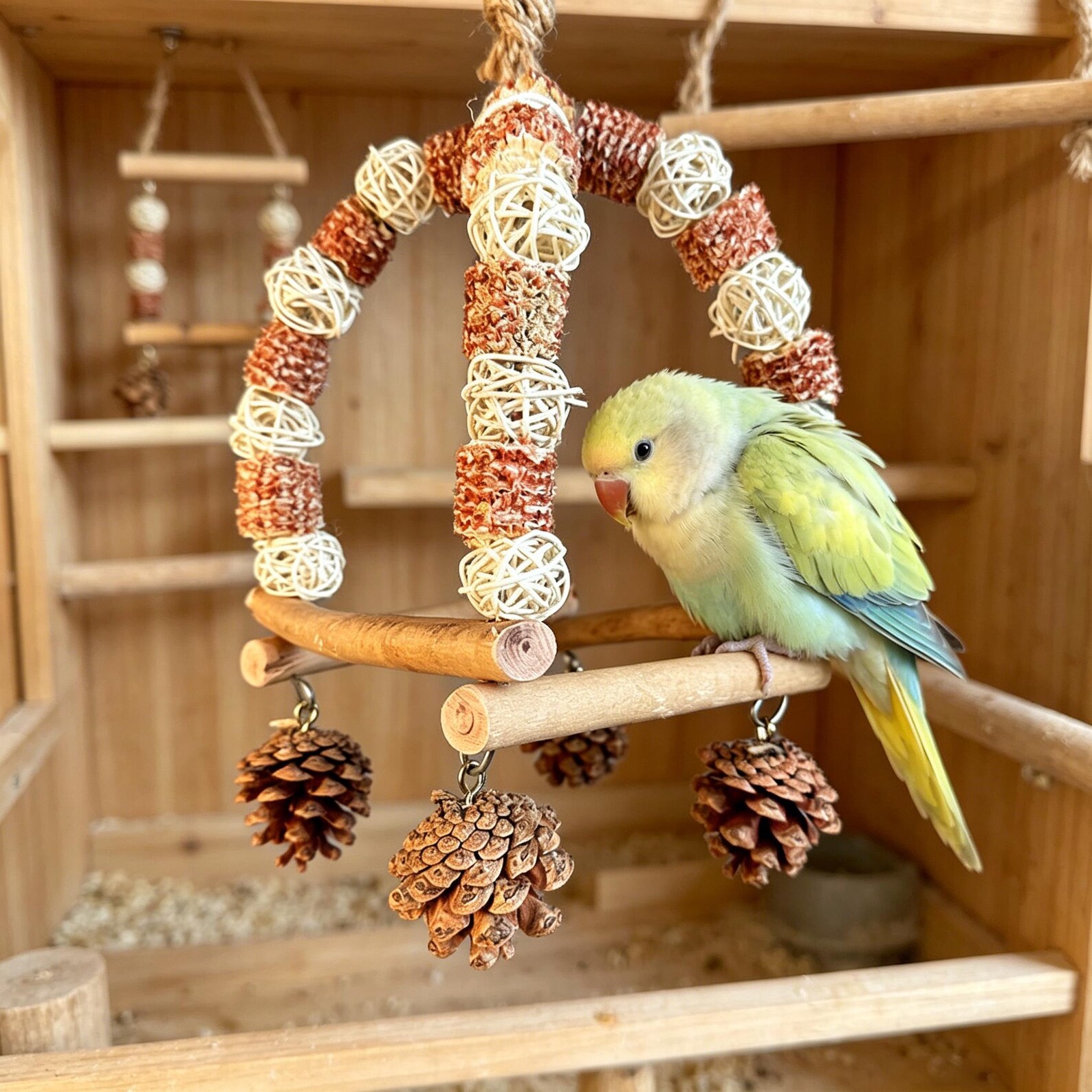 Balançoire pour perroquet, balle en rotin et cage à oiseaux en balles de maïs, décoration de cage à oiseaux suspendue pour perruches, calopsittes, tourtereaux.