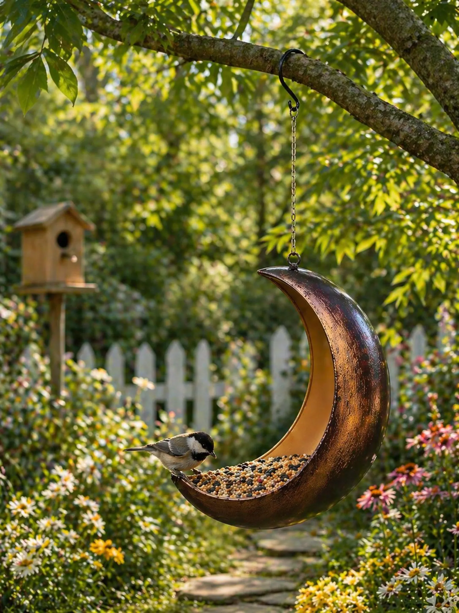 Mangeoire à oiseaux lune à suspendre / Custom Moon Bird Feeder Hanging – Outdoor Garden Metal