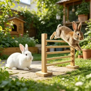 Barre de saut réglable en bois pour lapin bricolage pour faire de l'exercice et jouer.