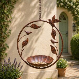 Mangeoire à oiseaux suspendue en métal rustique / Rustic Metal Hanging Bird Feeder, Outdoor Garden Decor.