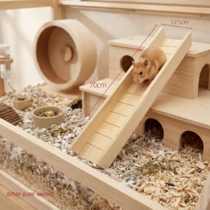 Décoration en bois naturel hamster doré | Toboggan d'escalade, cage jouet pour hamster et s'amuser