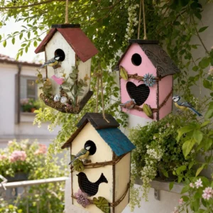 Nid d'oiseau en bois vieilli, décoration murale de jardin en plein air pour nid d'oiseau à suspendre.