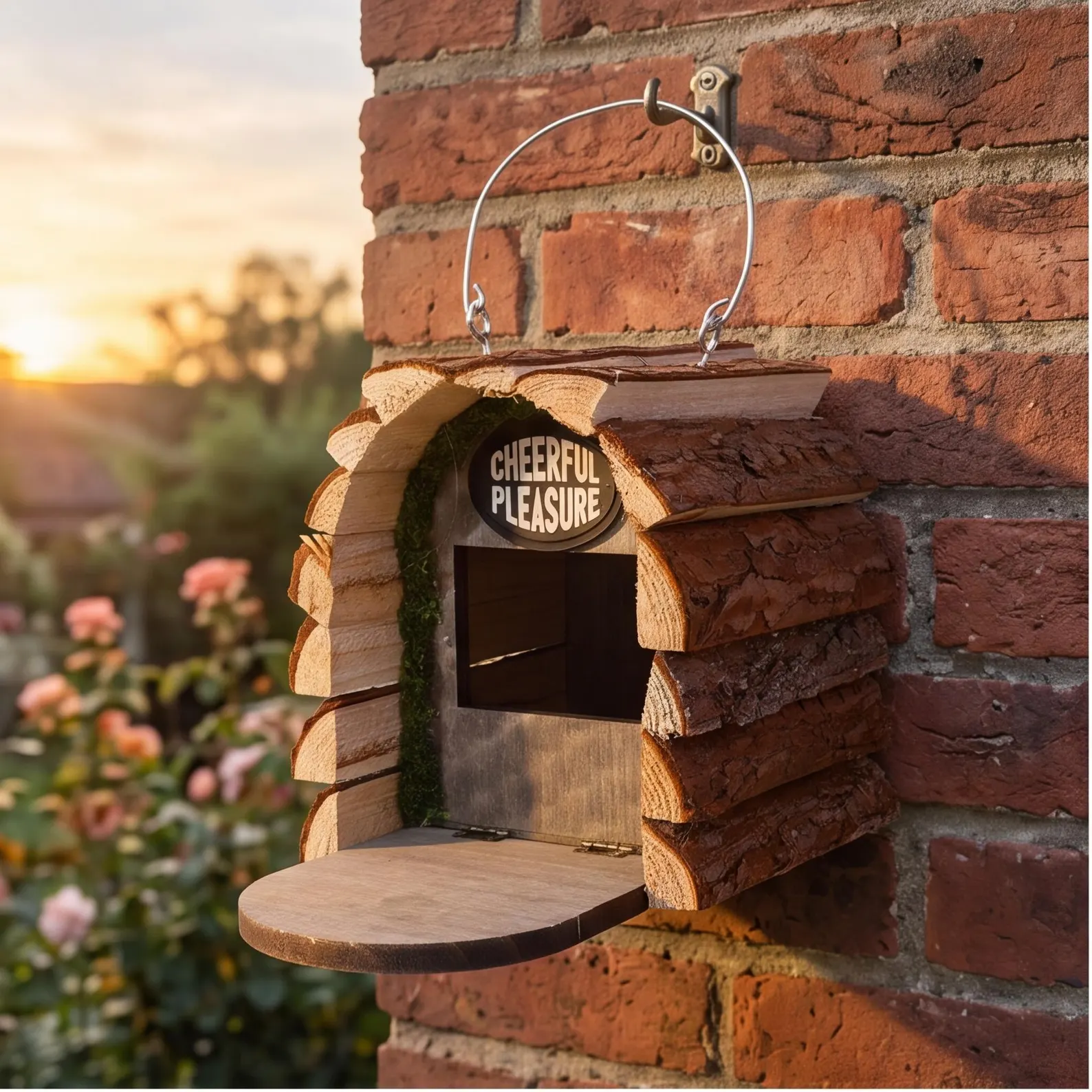 Nichoir en bois massif avec écorce naturelle, mangeoire de jardin à double usage, nichoir rustique pour cabane de jardin – Image 2