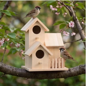 Nichoir en bois massif à trois compartiments, décoration de jardin extérieure