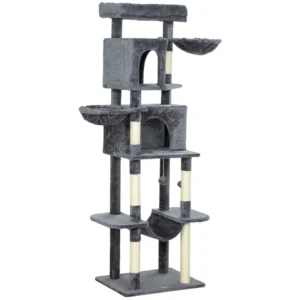 Arbre à chat de 69", tour à chats à plusieurs niveaux avec 2 appartements, perchoir moelleux et griffoirs en sisal.