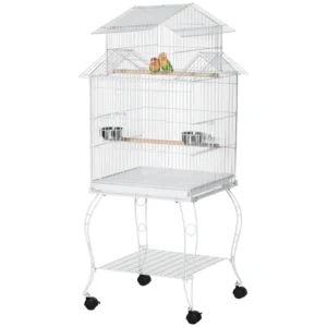 Grande maison à oiseaux en acier roulant de 53,9''avec support roulant amovible.