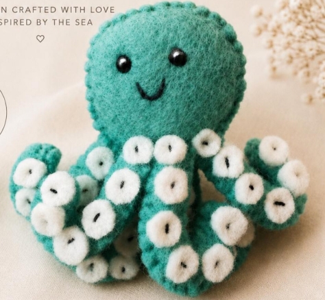 Jouet pour chat pieuvre en écume de mer - Peluche pieuvre en feutre fabriquée artisanalement en laine inspiré de l'océan.