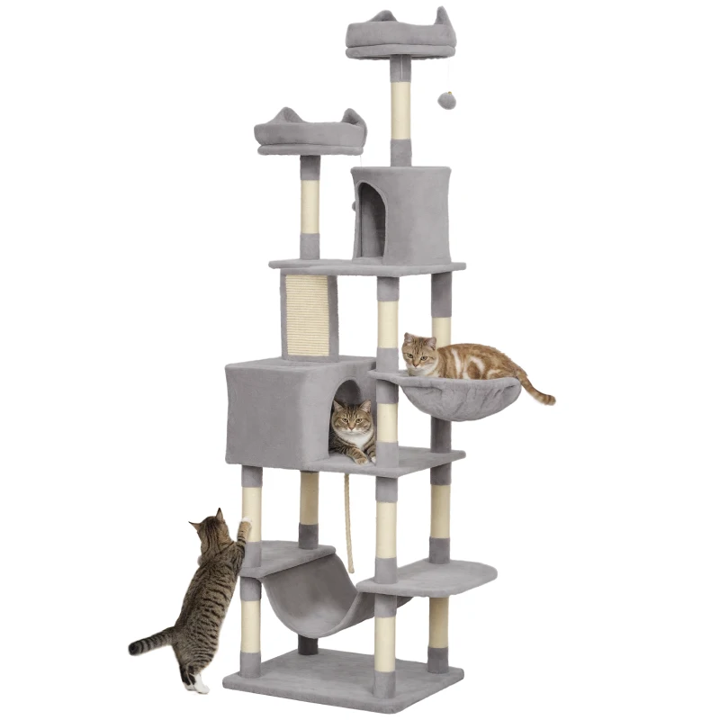 Grand arbre à chat de 81" avec griffoirs, condos, lits, hamacs, plateformes de saut, balles jouets, jouet en corde pour chats – Image 3