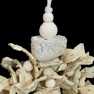 Bouton de déchiquetage de paume | Petit oiseau déchirable en forme de feuille de palmier et de perles en bois | Perruches ondulées, tourtereaux, lys