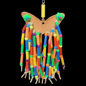 Jouet oiseau papillon en cuir et perles de paille pour petits perroquets