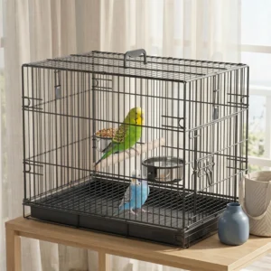 Cage à oiseaux portable avec plateau coulissant pour cage de voyage pour perruches avec perche et bols noirs