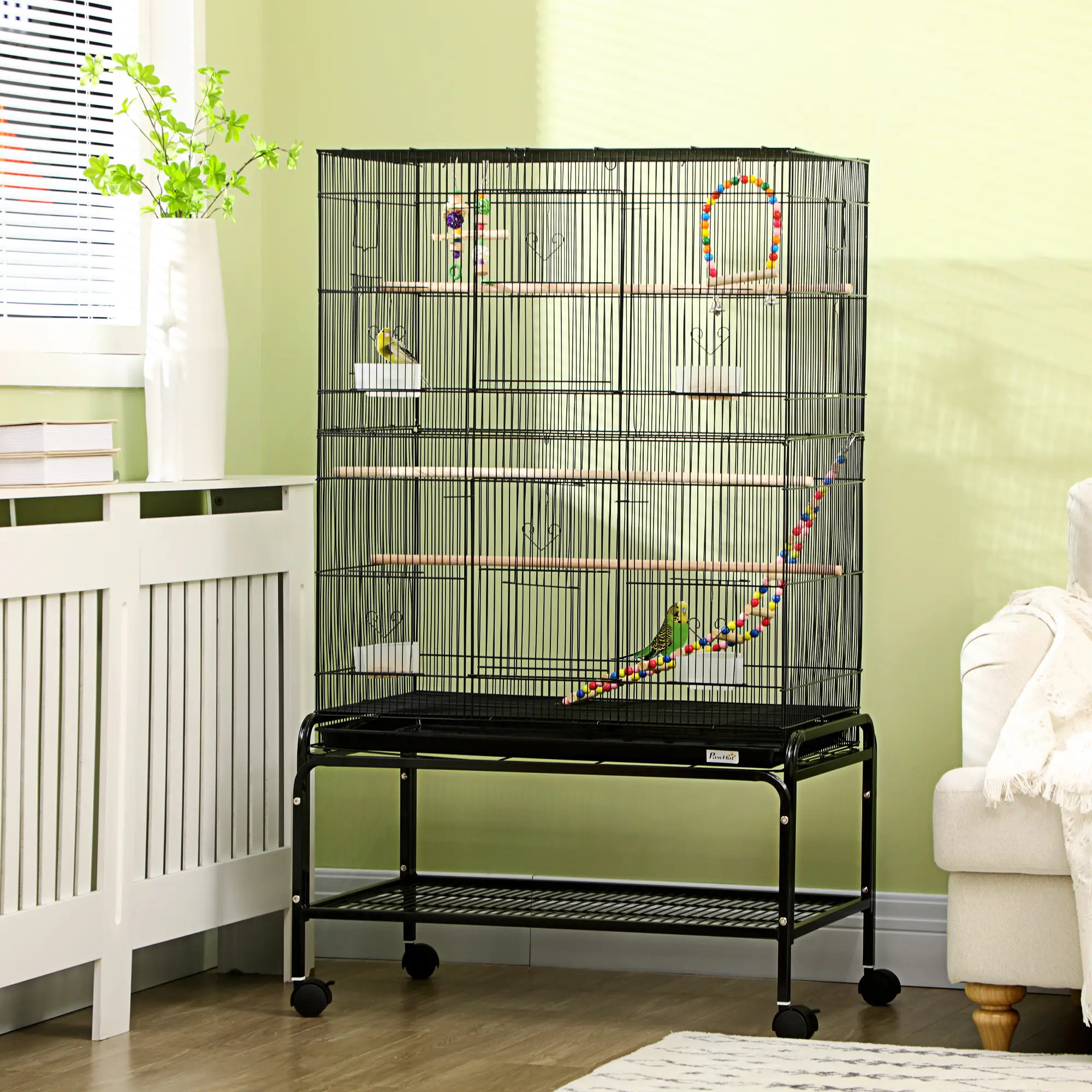 Cage à oiseaux de 52" avec support roulant, jouets, pour perruches et Canaries – Image 2