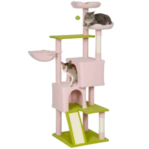 Arbre à chat fleur avec griffoirs en sisal, tour à chat à plusieurs niveaux.