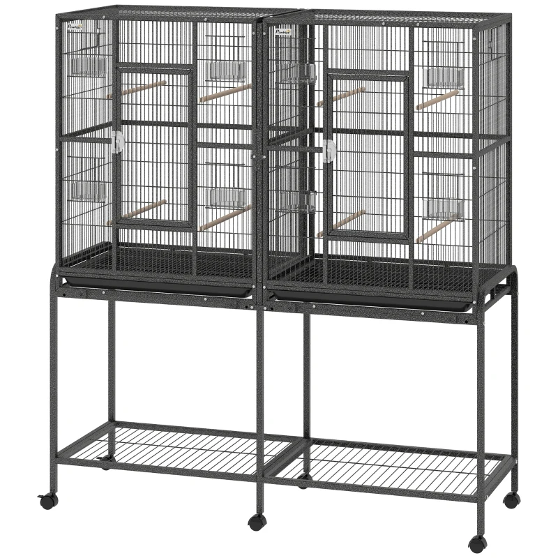 Cage à oiseaux de 56", cage à perroquet avec support roulant amovible, plateau amovible, tablette de rangement, perchoirs, contenant alimentaire. – Image 3