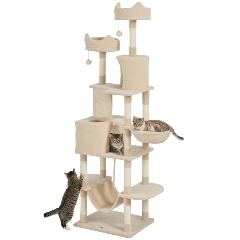 Grand arbre à chat de 81" avec griffoirs, condos, lits, hamacs, plateformes de saut, balles jouets, jouet en corde pour chats – Image 5