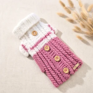 Gilet rose et blanc avec torsades   /    Pink and white cable knit vest