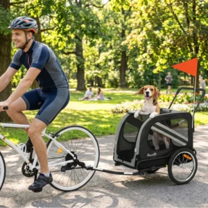 Remorque à vélo poussette 2-en-1 avec réflecteurs de roues universels et Drapeau.