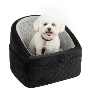 Siège d’auto pour chien et chat siège d’auto rehausseur lavable avec laisse de sécurité ajustable, poches de rangement pour les petits moins de 10 kg.