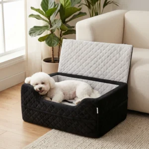 Siège d’auto pour chien lavable avec laisse de sécurité ajustable, poches de rangement pour les petits moins de 10 kg.