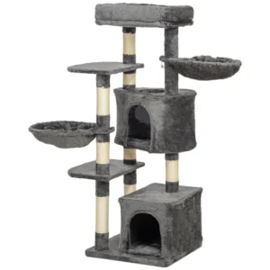 Tour d’arbre à chat de 52,5" avec griffoirs, condos pour chats, lit, plateformes, et hamacs.