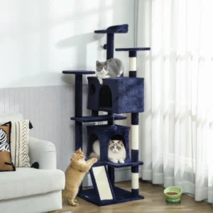 Arbre à chat de 63", tour à plusieurs niveaux avec griffoirs, condos et lit.