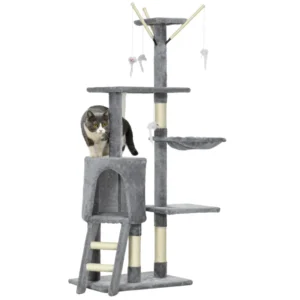 Tour d’arbre à chat de 53", centre d’activités pour chatons avec griffoirs, condo, perchoirs, échelle, hamac, jouets pendants.