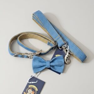 Set Collier + Laisse + Nœud Papillon – Style Jeans  /  Jeans Collar, Leash & Bow Tie Set