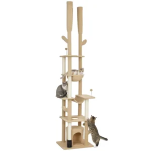 89 »-100 » arbre à chat du sol au plafond Tour pour grands chats avec griffoirs, poteaux de brosse de toilettage, et condo