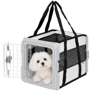 Sac de transport chien souple avec planche du bas et fenêtres en filet, sac de voyage pliant pour animaux.