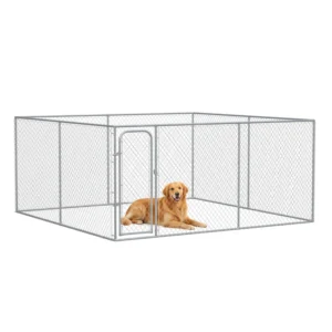Parc pour chiens de 172,2 pieds carrés en extérieur avec cadre en acier galvanisé.