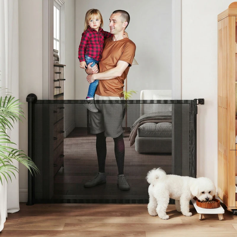 Barrière rétractable de 36,6 » de haut, s’étend jusqu’à 55 » de large, portail en maille avec fonctionnement à une main, pour escaliers et portes. – Image 3