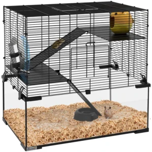 Cage à hamsters et gerbilles avec bassin en verre pour petits rongeurs