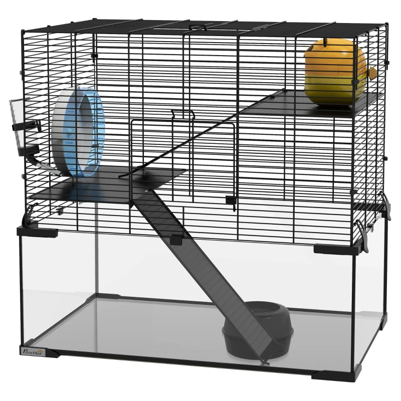 Cage à hamsters et gerbilles avec bassin en verre pour petits rongeurs – Image 2