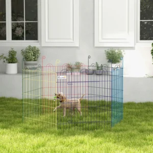 Parc de jeu en métal et Clôture d’exercice pour chiens hexagonal portable multicolore.