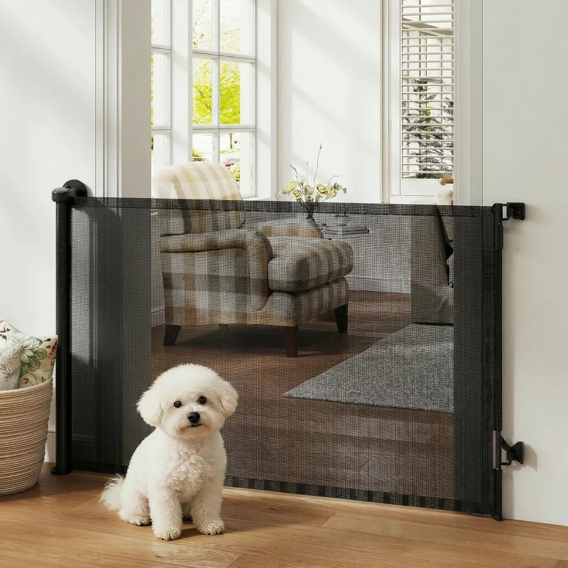 Barrière rétractable de 36,6 » de haut, s’étend jusqu’à 55 » de large, portail en maille avec fonctionnement à une main, pour escaliers et portes.