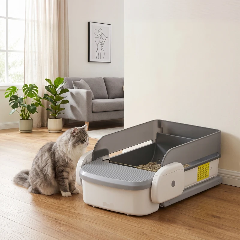 Boîte à litière automatique auto-nettoyante avec contrôle par application, ouverte. – Image 3