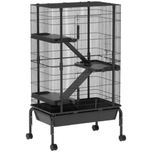 Cage à furets et a cochons d’Inde à 4 étages avec roues, rampes, gamelle, gourde et plateau amovible.