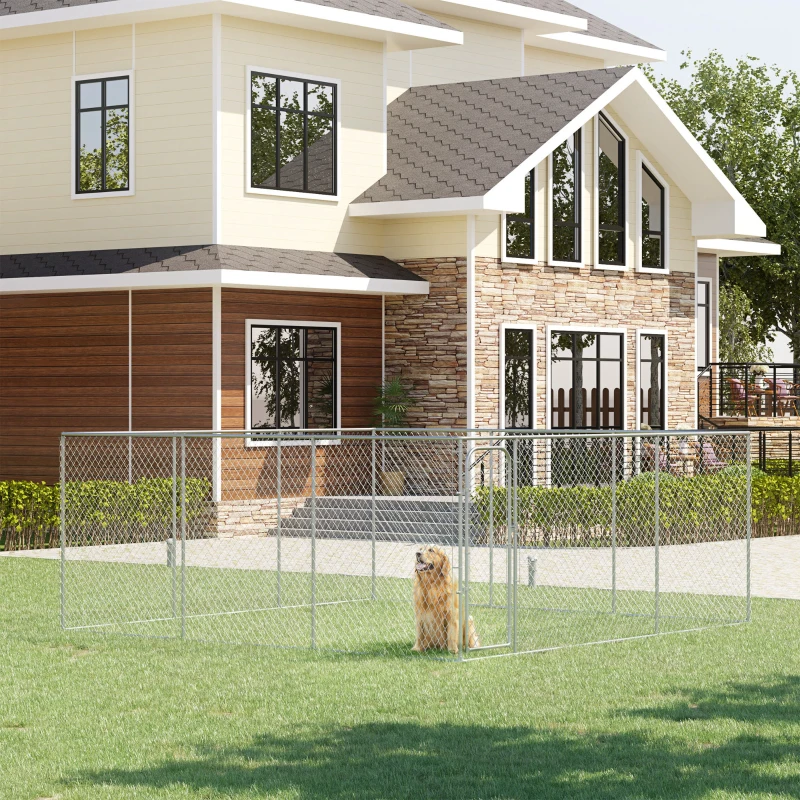 Parc pour chiens de 227,7 pieds carrés en extérieur avec cadre en acier galvanisé. – Image 2