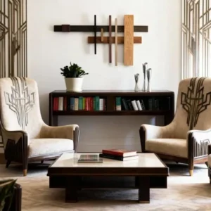 Art déco minimaliste fait main en bois et oeuvre d'art murale peinte à la main