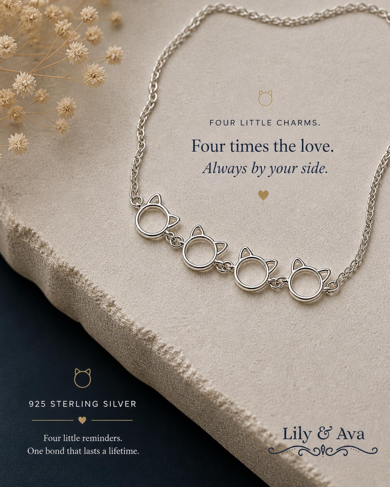 Bracelet à breloques chat en argent sterling 925 – Bijoux minimalistes délicats – Image 2