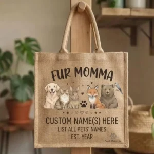Sac en jute personnalisé avec illustration d'animal de compagnie, cabas en toile de jute personnalisé